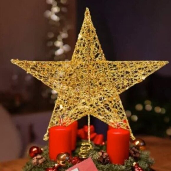 CHRISTMAS TREE TOPPER GLITTERED GOLD STAR (10'') - Picture 8 of 10